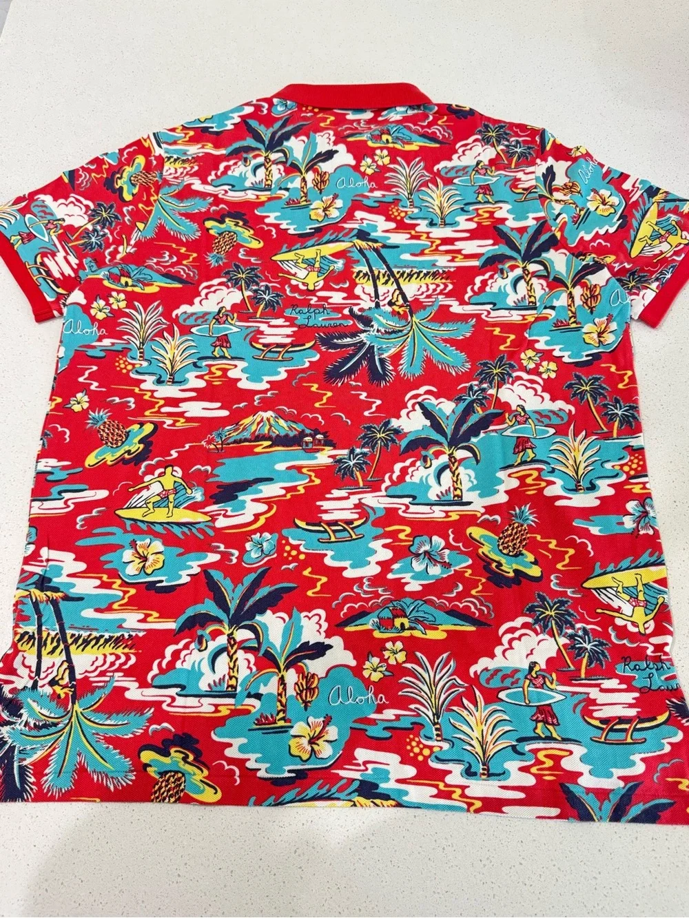 NWT Polo Ralph Lauren Aloha Tropical Print Polo Shirt Red Men’s L Classic Fit - Picture 10 of 12